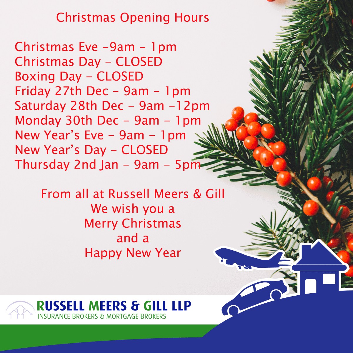 Xmas opening Times 2019