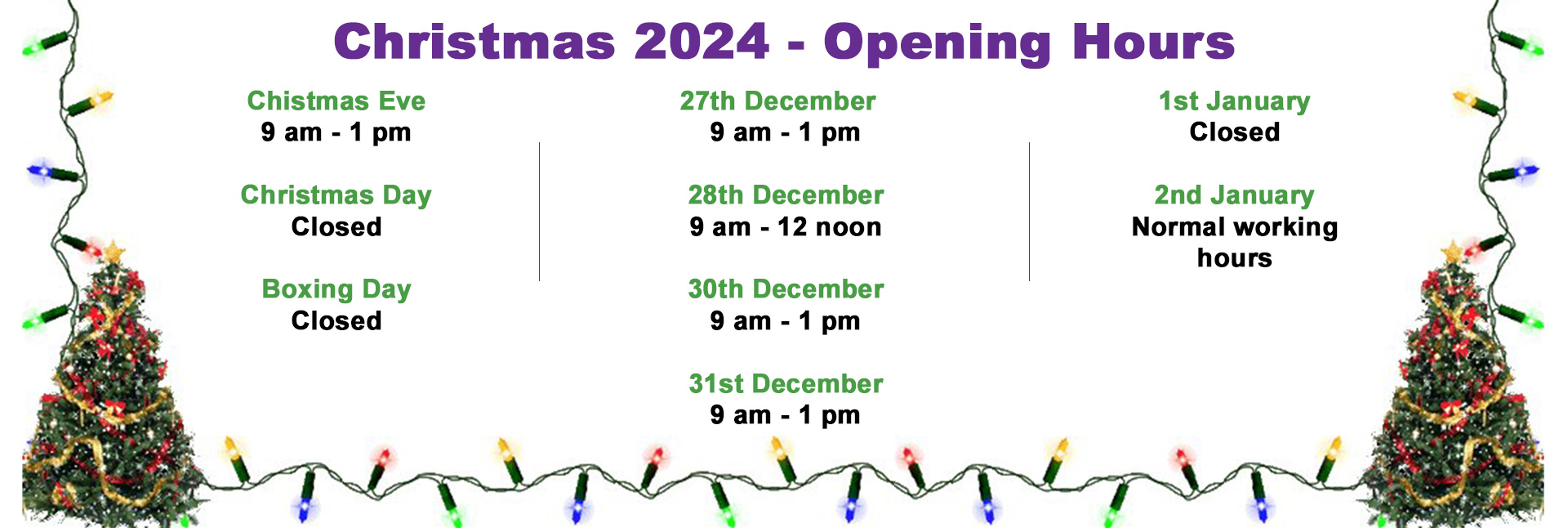 Xmas 2023 Opening Times