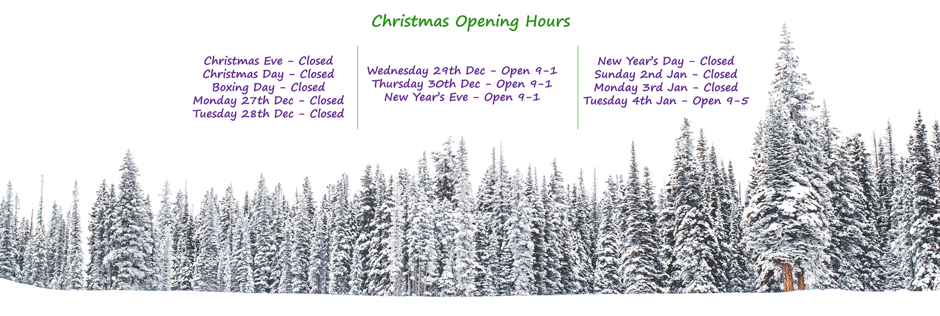 Christmas 2021 Opening Times